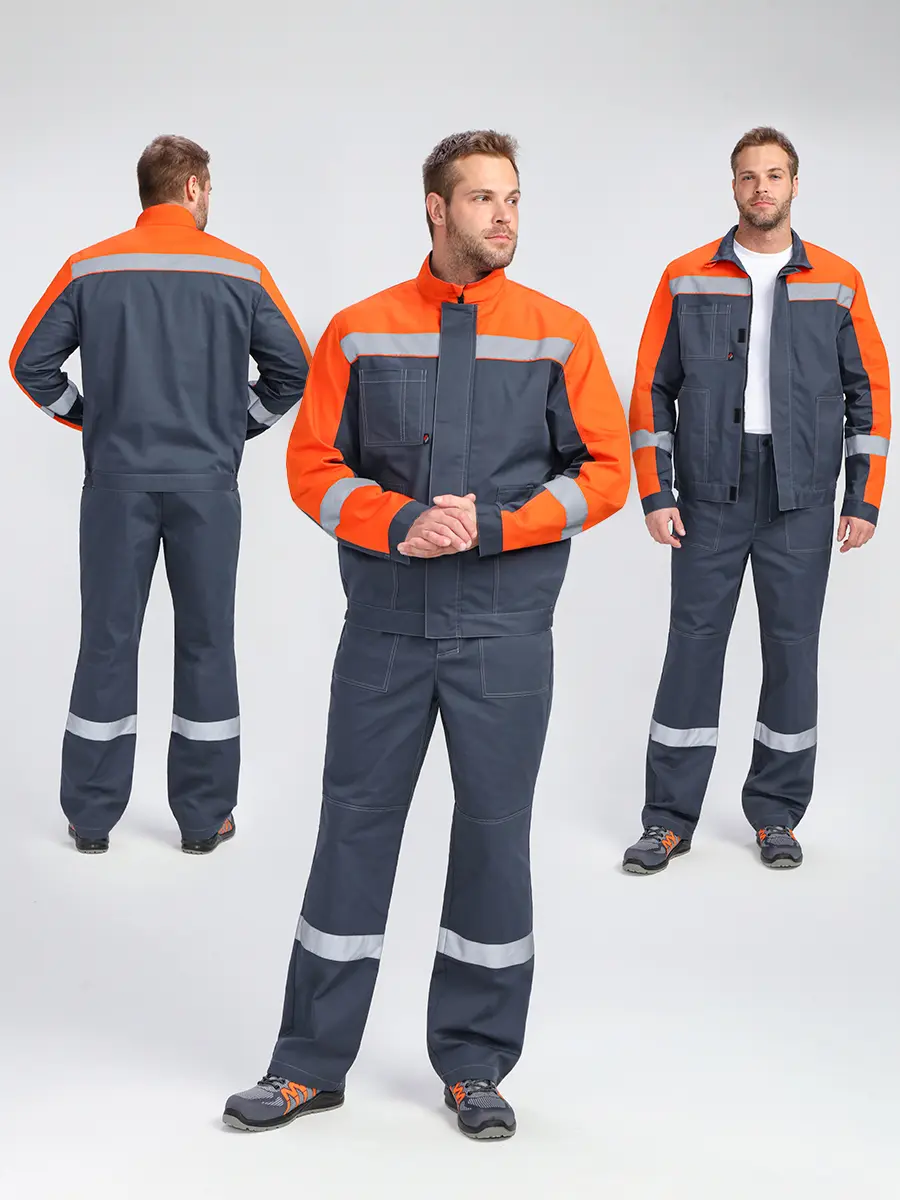 Костюм Бриготек-1 СОП (тк.Смесовая,260) брюки, т.серый/оранжевый