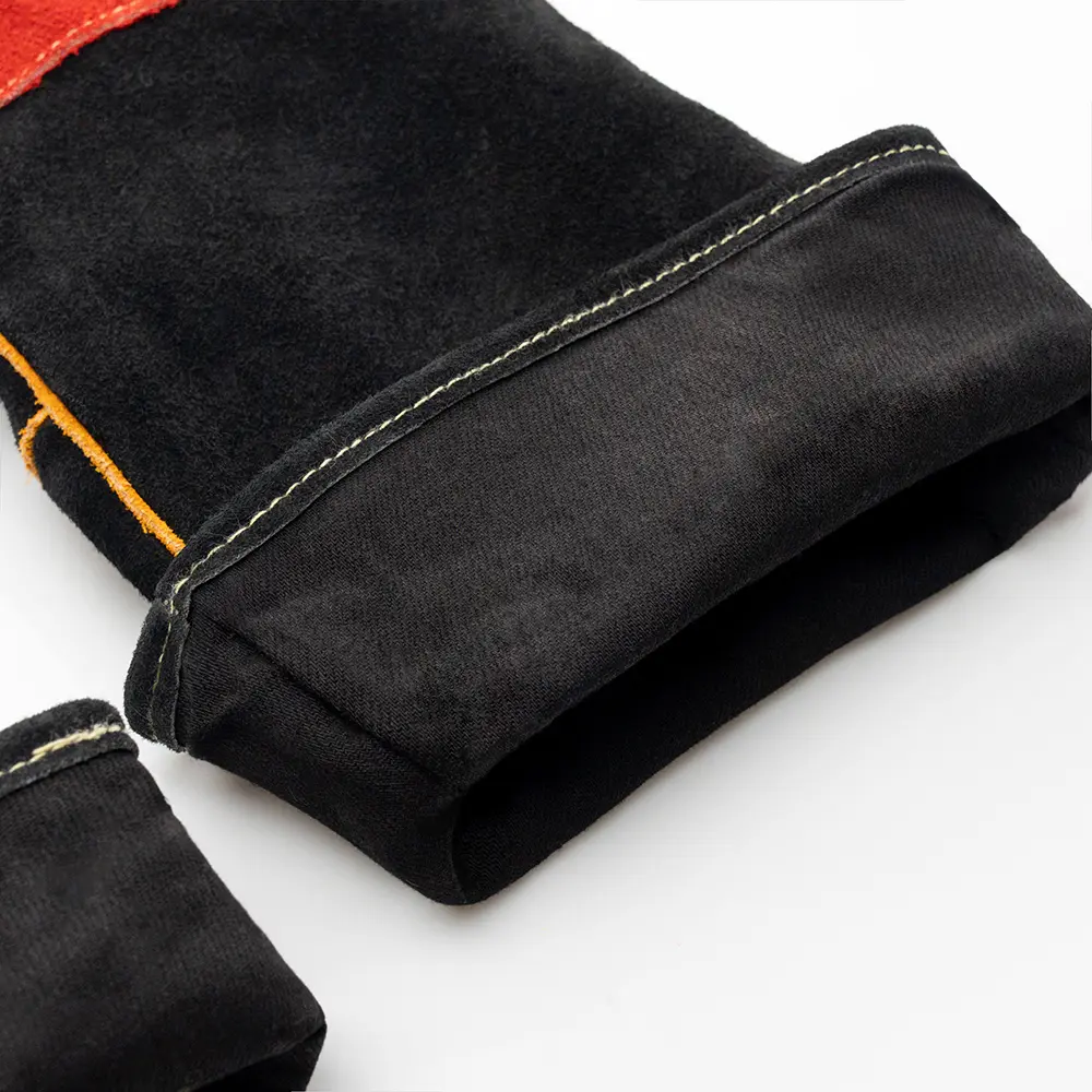 Перчатки (краги) спилковые усиленные термозащитные ProfLineLeader, черный/красный