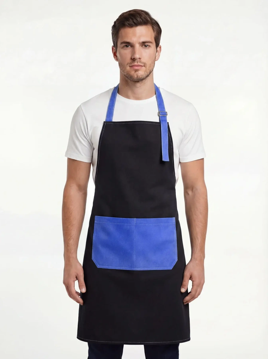 Фартук с грудкой Модеринт (тк.Смесовая,210), черный/васильковый