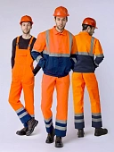 Костюм для дорожника с укороченной курткой (тк.Смесовая,210) п/к, оранжевый/т.синий Костюм для дорожника с укороченной курткой (тк.Смесовая,210) п/к, оранжевый/т.синий
