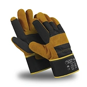 Перчатки СТАЛКЕР ПРО (MG-292/SPL-72), спилковые комбинир., усиленные, крага, цвет коричнево-синий