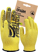 Перчатки трикотажные с ПВХ Прайм, желтый, (Пер 044Я), картонный ярлык
