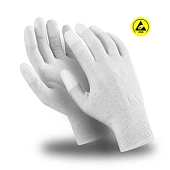 Перчатки МИКРОСТАТИК (MG-163), ESD, нейлон, медная нить, полиуретан на пальцах, оверлок, серо-белый