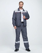 Костюм Флофт-1 Премиум СОП (тк.Смесовая,240) брюки, т.серый/серый/красный