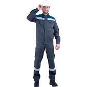 Костюм РАЦИОНАЛИЗАТОР летний, серый-бирюза, 100% х/б, (куртка, полукомбинезон)