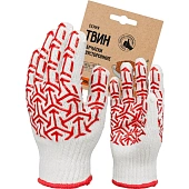 Перчатки трикотажные с ПВХ "СТРЕЛА" белый/ красный, (Пер 052Я),  картонный ярлык