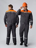 Костюм Лигор-1 СОП У. (тк.Смесовая,210) брюки, т.серый/оранжевый