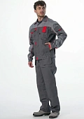 Костюм Драга-1 (тк.Смесовая МВО,240) брюки, т.серый/св.серый/красный